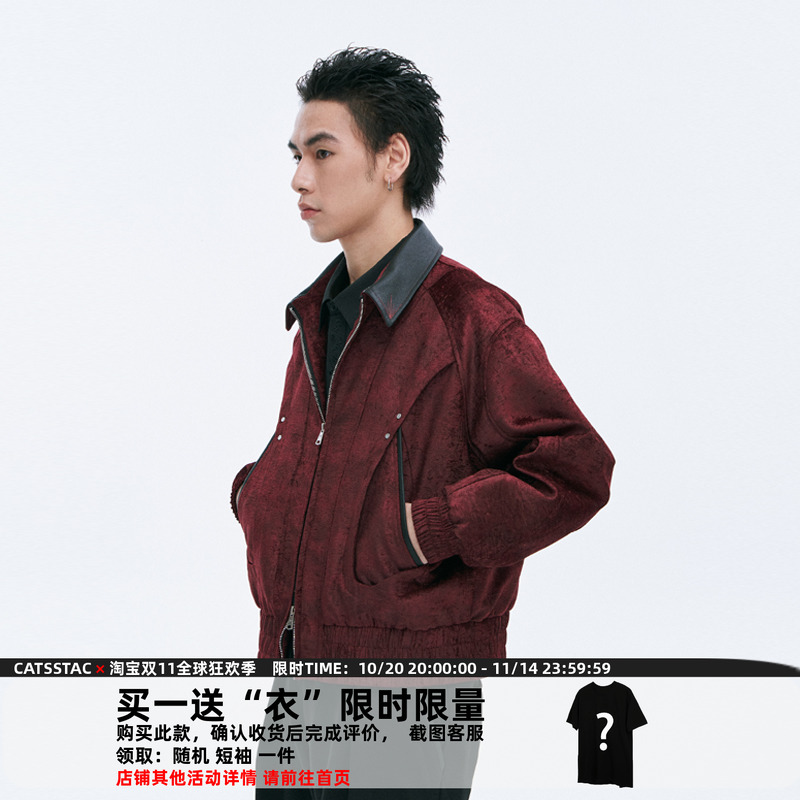 CATSSTAC 缎玉绣影羊皮翻领夹克宽松休闲cleanfit外套男