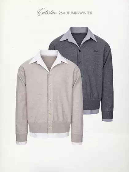 Catsstac Earl Faux Two-Piece Cardigan Sweater, Soft and Skin-Friendly, Simple and Elegant, Suitable for Outdoor Commuting