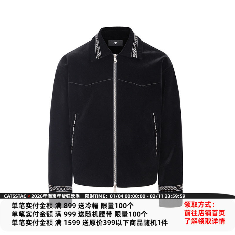 CATSSTAC 黑爵银线刺绣丝绒翻领夹克简约高级设计cleanfit外套男,男装,夹克,淘宝优惠券,粉丝福利购,淘宝优惠卷