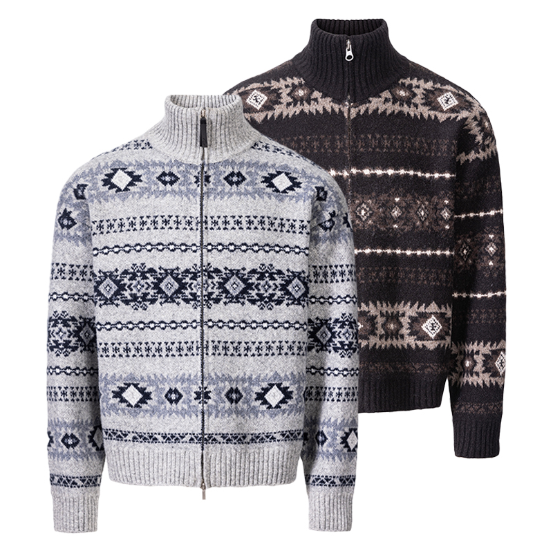 CATSSTAC 巴洛克图腾重磅毛衣夹克 宽松落肩  复古提花 保暖舒适