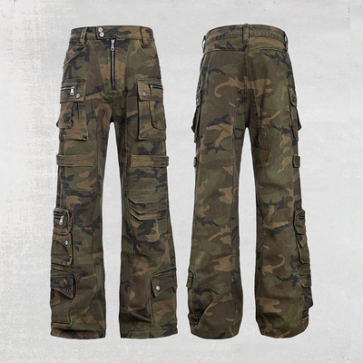 CATSSTAC 铠甲迷彩重磅炮弹裤多口袋设计宽松直筒工装裤男