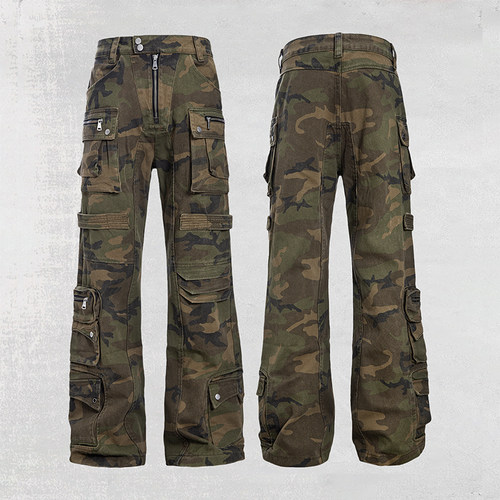 CATSSTAC 铠甲迷彩重磅炮弹裤多口袋设计宽松直筒工装裤男