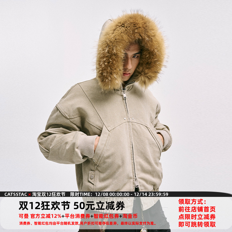 CATSSTAC座山雕二代加绒加厚外套男cleanfit重磅帆布水洗棉服夹克