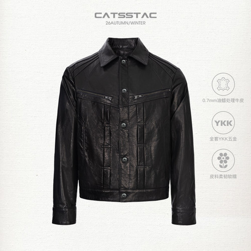 CATSSTAC 黑弦type1油蜡牛皮夹克 YKK拉链 复古质感 立体挺阔