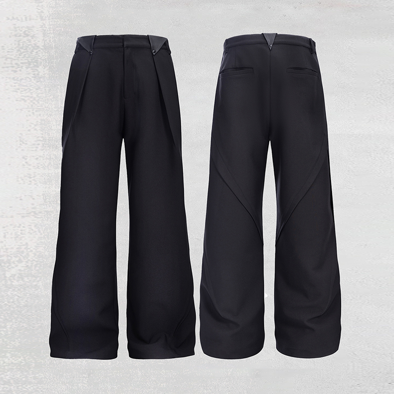 CATSSTAC 云梯羊皮廓形剪裁西裤宽松直筒cleanfit高级垂感休闲裤