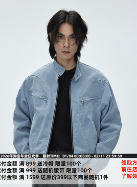 CATSSTAC 哈灵顿重磅水洗帆布夹克cleanfit冰川蓝简约休闲外套男