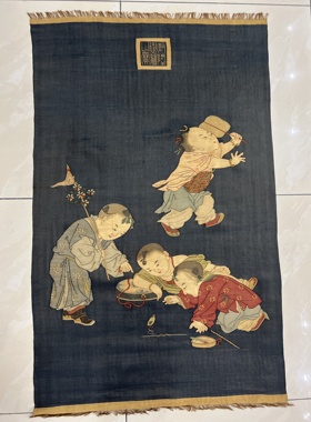 库存精品老缂丝 宫廷题材婴戏图 中式家居挂画真丝手作艺术品收藏