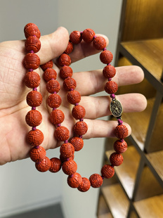 海外回流精品收藏级别剔红团寿纹珠子项链手工天然大漆雕漆文玩串