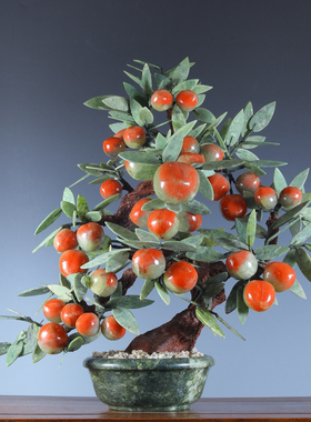 创汇时期北京特色玉石雕刻桃树盆景艺术品中式摆件古玩收藏礼品