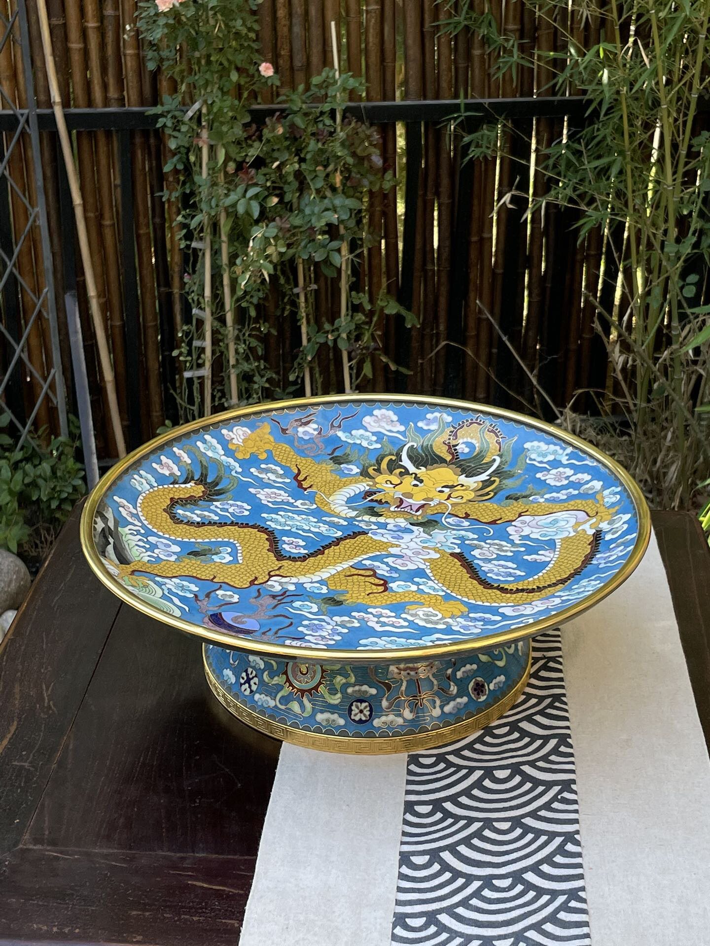 18寸景泰蓝盘子高足果盘龙纹中式摆件艺术品高端礼品礼物收藏