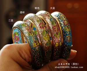 【】正宗北京特色手工艺品/厂家直销/脱胎 透明蓝 景泰蓝手镯