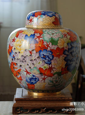 建国前后 【库存老货】北京特色手工艺品 景泰蓝花瓶 彩百罐 摆件