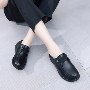 软底不累脚上海花牌真皮女鞋平跟防滑耐磨牛筋底大码小皮鞋妈妈鞋