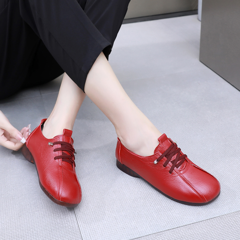 上海花牌真皮中老年牛筋软底单鞋