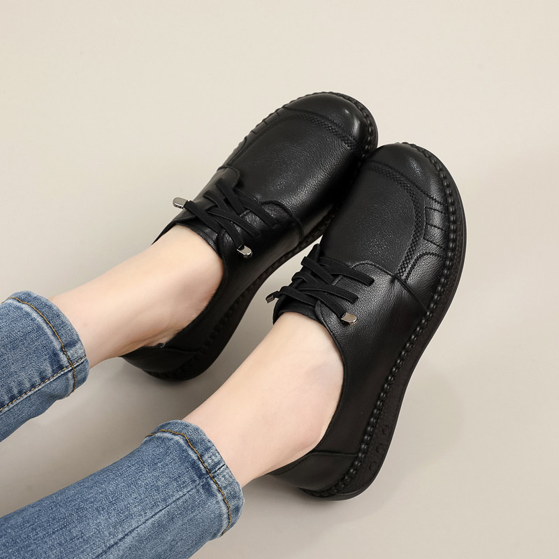 春秋真皮单鞋上海花牌妈妈鞋中老年人女鞋平底奶奶鞋舒适百搭皮鞋,女鞋,深口单鞋,淘宝优惠券,粉丝福利购,淘宝优惠卷