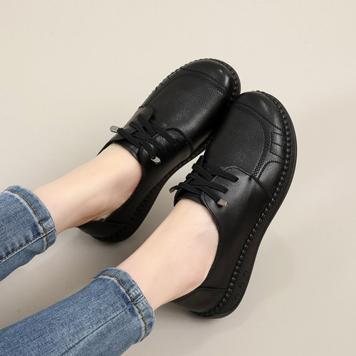 上海花牌妈妈鞋真皮单鞋软底舒适