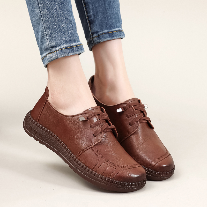 上海花牌防滑牛筋底中老年皮鞋女