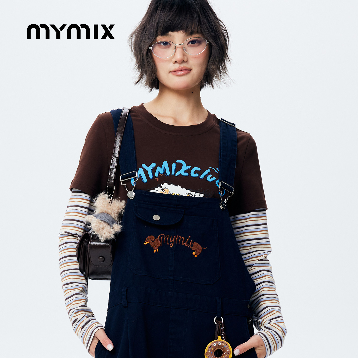 【26春新品】MYMIX休闲字母卡通印花条纹撞色拼接短款长袖T恤女装,女装/女士精品,T恤,淘宝优惠券,粉丝福利购,淘宝优惠卷