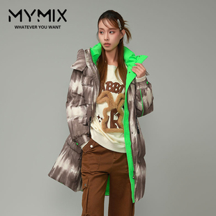 MYMIX我的组合2024冬季新款女装时尚潮流立领连帽长款羽绒服