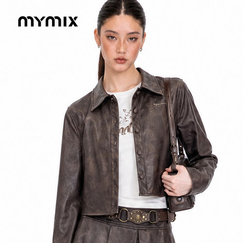 mymix冬季新款翻领短款夹克女装