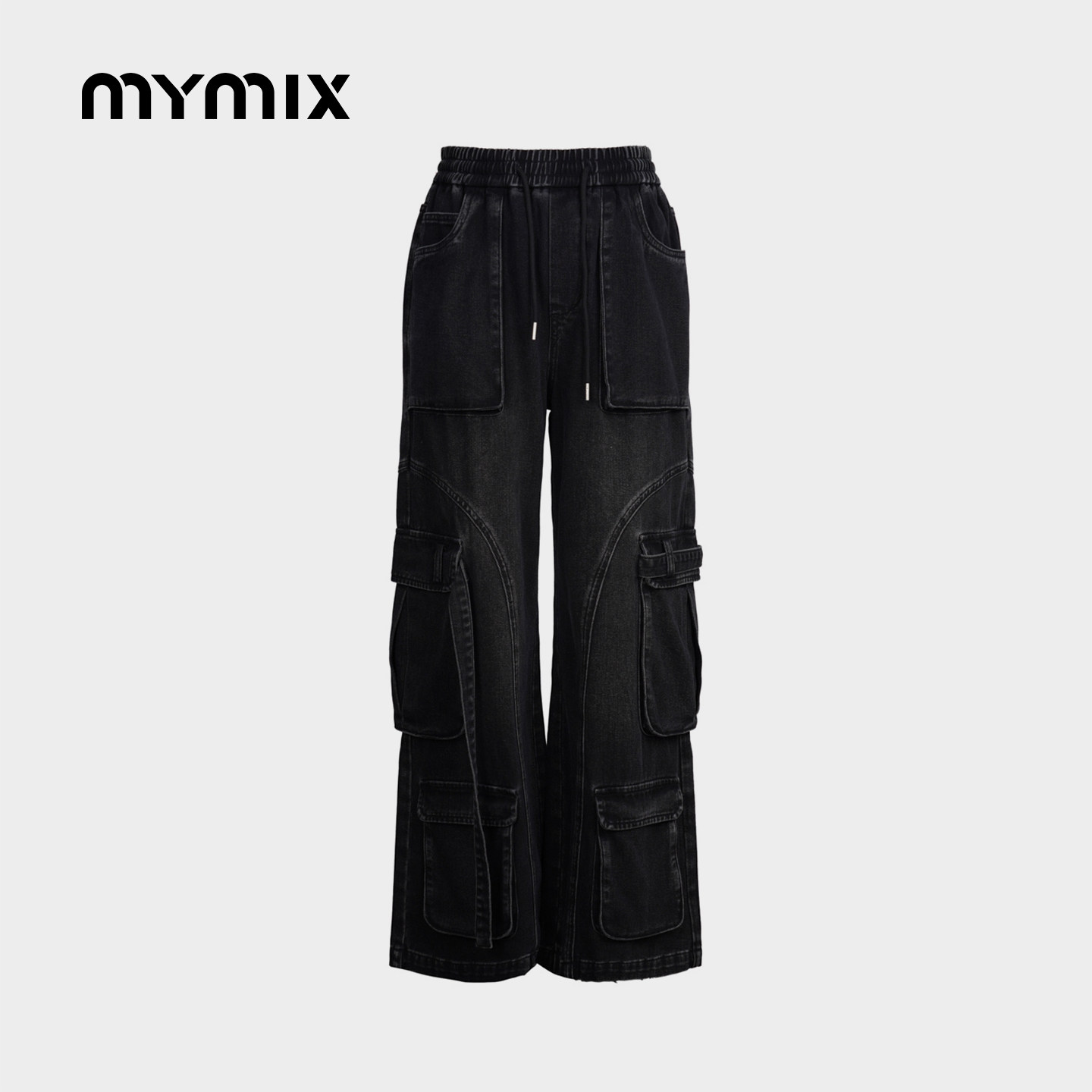 【25冬新品】MYMIX复古多口袋工装牛仔裤女宽松直筒松紧腰阔腿裤,女装/女士精品,牛仔裤,淘宝优惠券,粉丝福利购,淘宝优惠卷