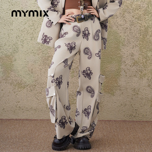 复古腰果花设计感小众阔腿休闲印花西装 MYMIX美式 裤 25秋新品
