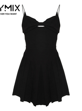 MYMIX我的组合2024冬季新款优雅气质纯色镂空收腰黑色吊带连衣裙