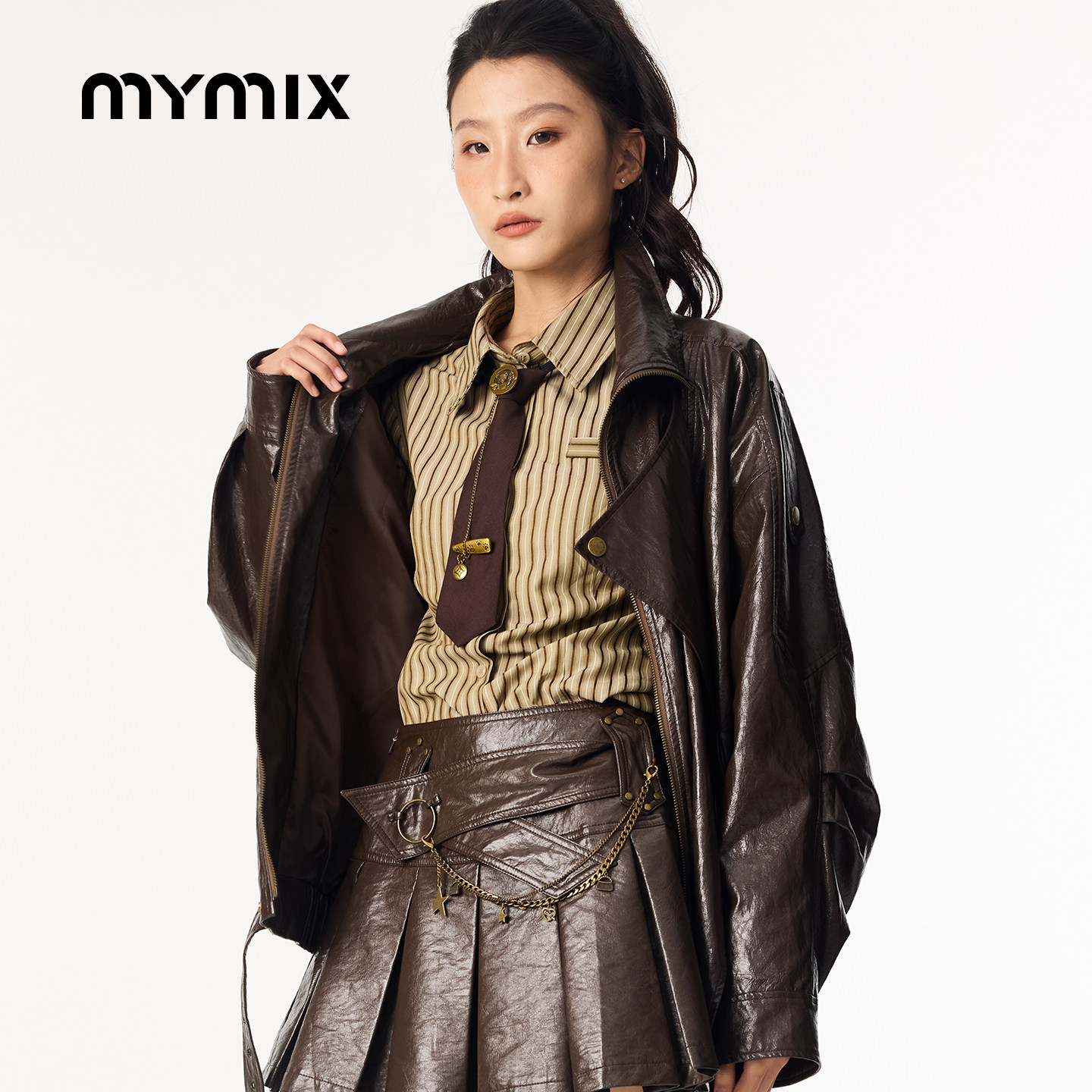 MYMIX女士宽松长款PU防水夹克图片