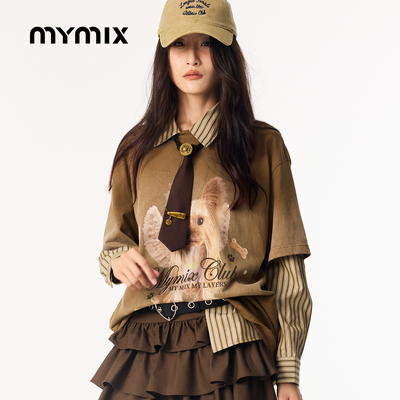 MYMIX女士卡通小狗印花T恤短袖