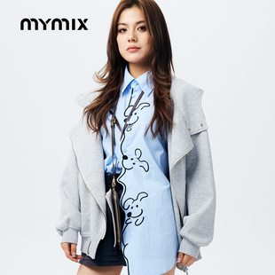【26春新品】MYMIX时尚潮流廓形拉链连帽卫衣夹克女装