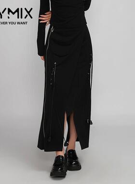 MYMIX我的组合2024秋季新款女装侧开叉不规则摆解构风半身裙