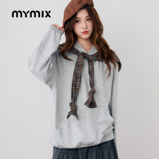 复古格子拼接帽衫 MYMIX美式 披肩宽松设计感连帽卫衣 25秋新品