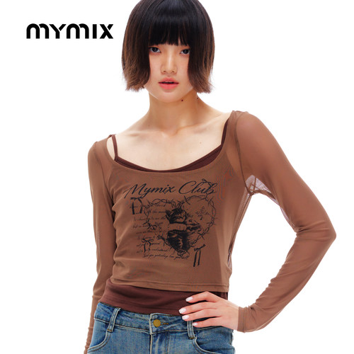 mymix26秋季新款商场同款廓形文字印花上衣休闲款长袖T恤官方女装