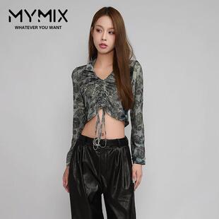 女装 新款 修身 显瘦绑带抽绳露脐长袖 MYMIX我 小衫 组合2024秋季