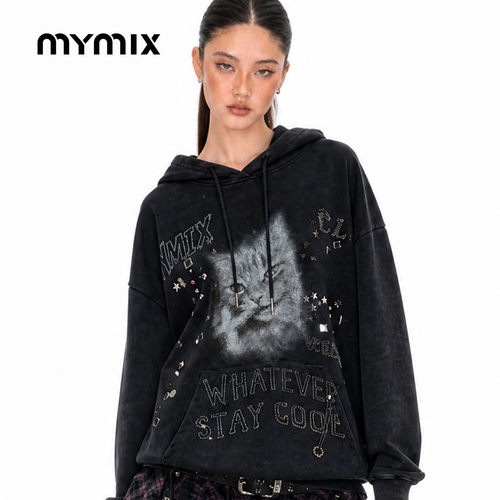 mymix字母印花连帽卫衣女冬款