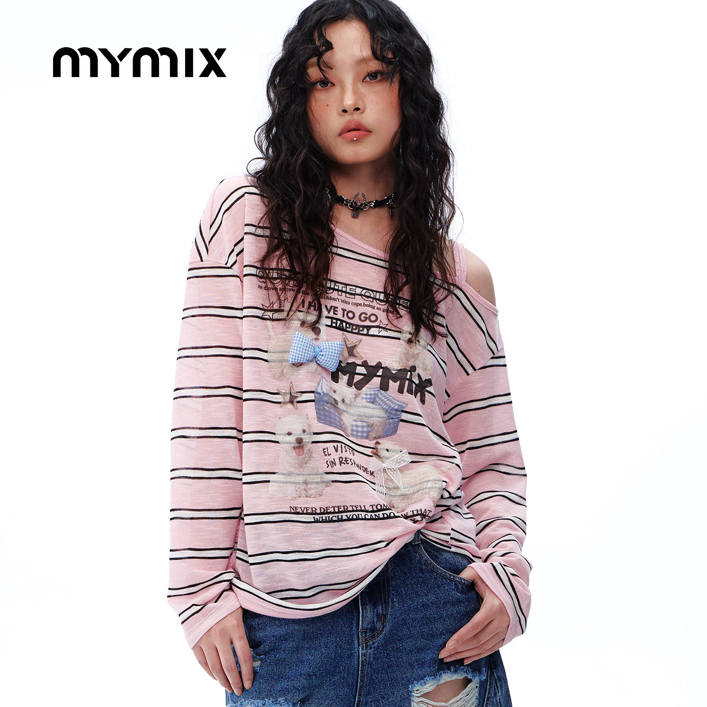 MYMIX夏季字母卡通长袖针织衫图片