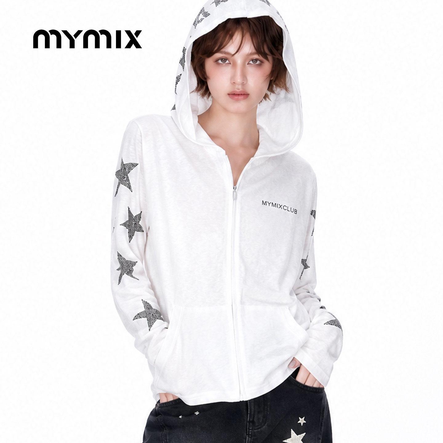 mymix26秋季星星连帽拉链开衫图片
