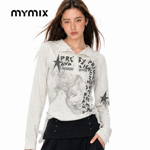 mymix字母印花连帽T恤冬季新款