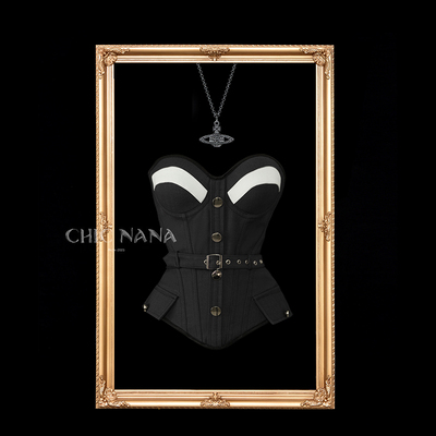 ChicNaNa「猎手」黑色拼接鱼骨抹胸上衣女高级感修身显瘦胸衣上衣