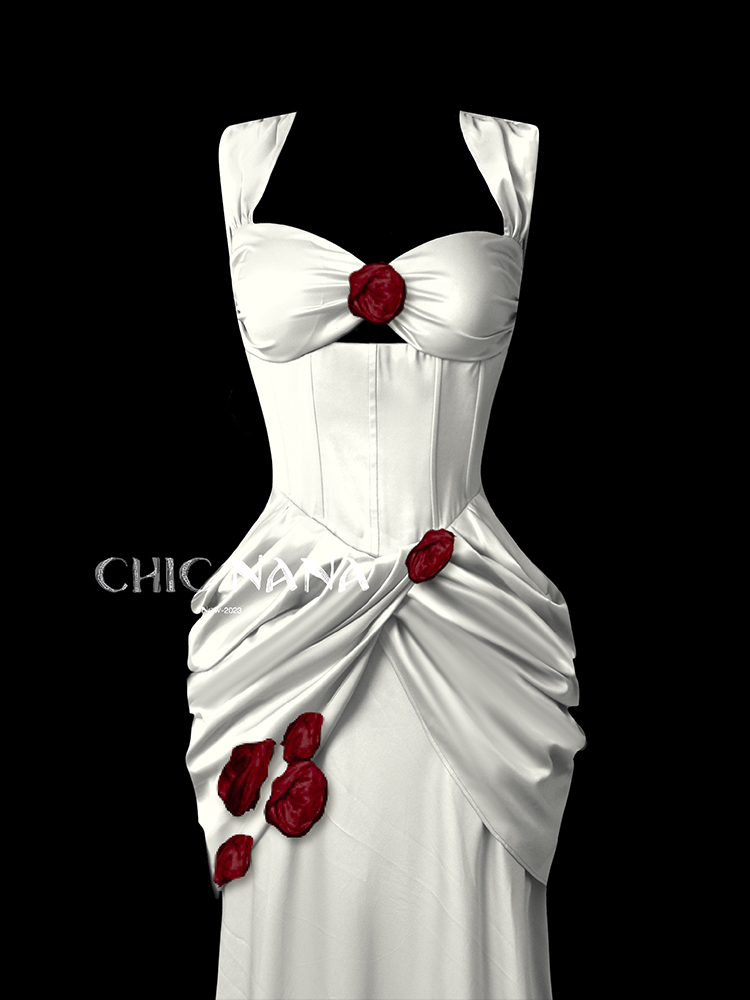  White mist red dust long skirt spot+S  