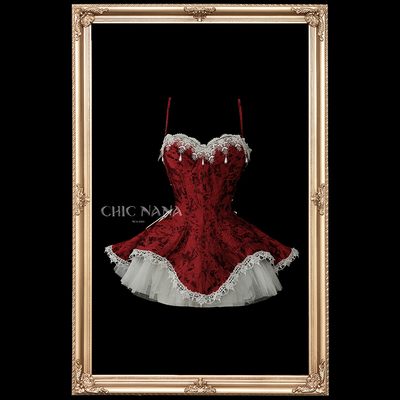 ChicNaNa「心烬」红色提花吊带抹胸连衣裙女修身显瘦收腰a字短裙