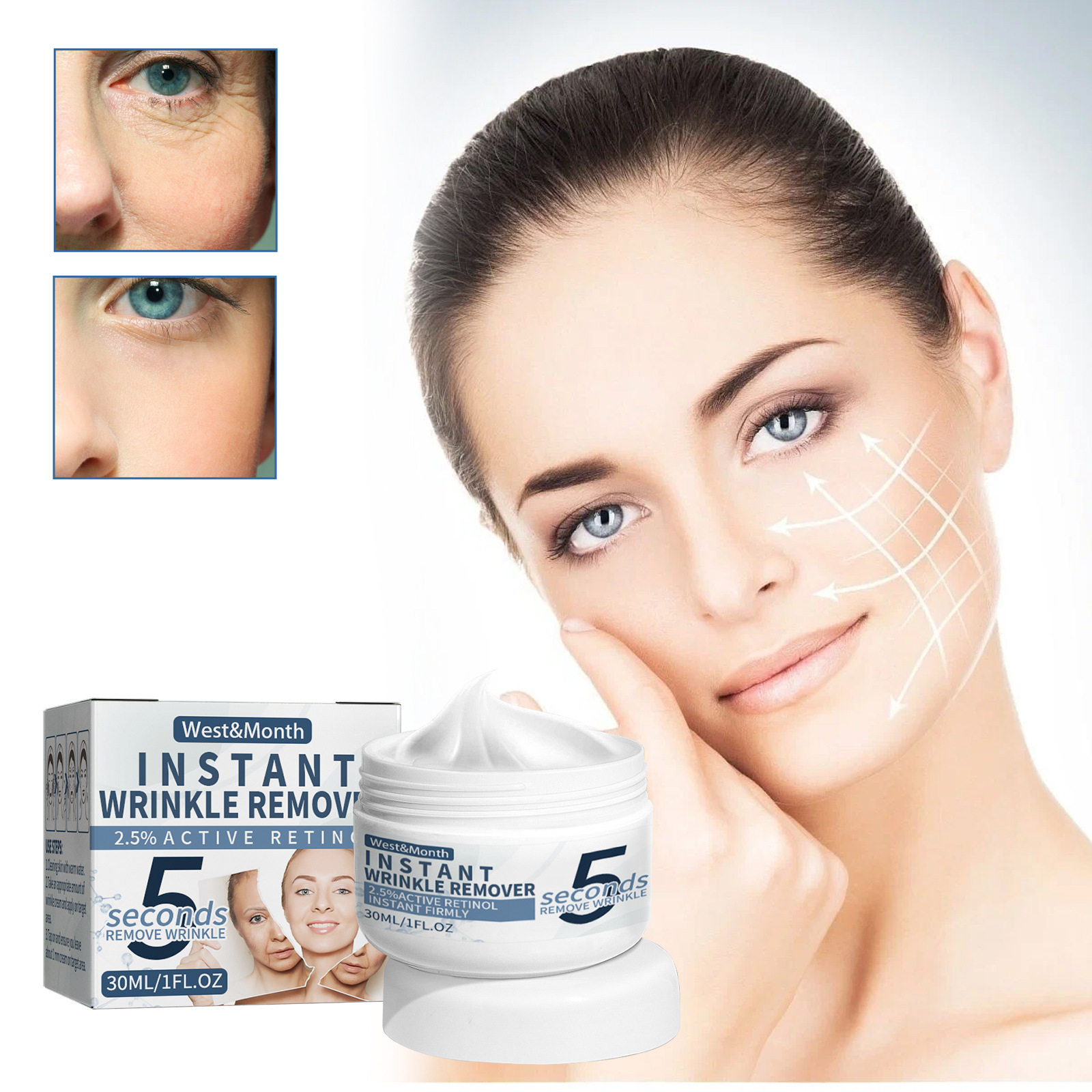 West Month 5秒视黄醇抗皱霜提拉淡化眼部浮肿减少皱纹补水抗皱霜