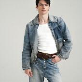 秋冬新款 Retro21 R21 渐变破坏牛仔拉链外套廓形夹克