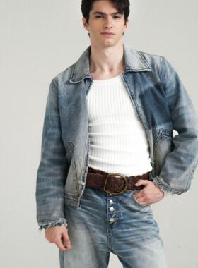 Retro21 R21 秋冬新款 渐变破坏牛仔拉链外套廓形夹克