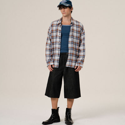 Retro21日本进口亚麻格纹衬衣