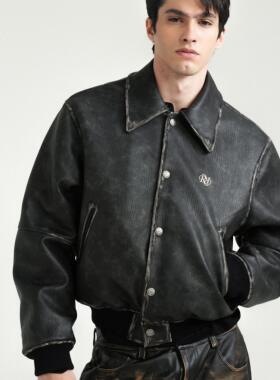 Retro 21 R21 短款擦色刺绣logo 夹棉新雪丽皮夹克