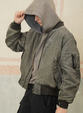 Retro 21 R21秋冬新款 成衣染色做旧MA1新雪丽飞行员夹克 双面穿