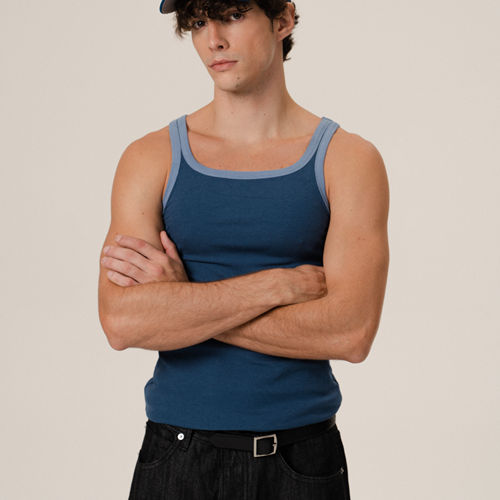 Retro21 R21 撞色螺纹修身打底窄肩条背心