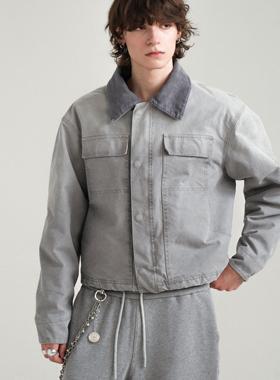 Retro21 R21 洗水复古效果全棉拼接灯芯绒领工装夹棉夹克