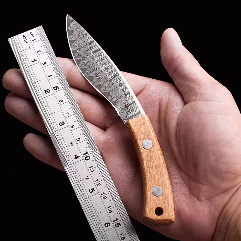 不锈钢大马士革纹锻打尼泊尔把肉刀带皮套烤肉户外小刀烧烤水果刀